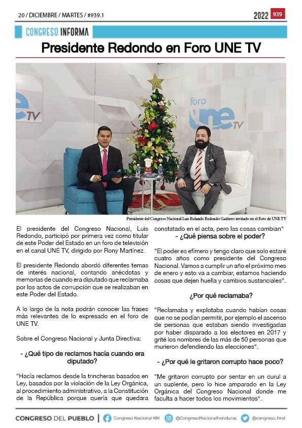 Presidente Redondo en Foro UNE TV